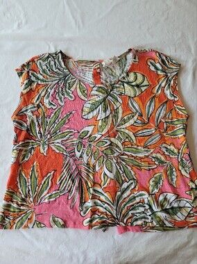 C&C California Tropical Leaf Print Tank Top - Pink & Orange Size L